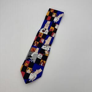 Vintage Dilbert Mens Tie Squares Print 1997 100% Silk Made In USA
